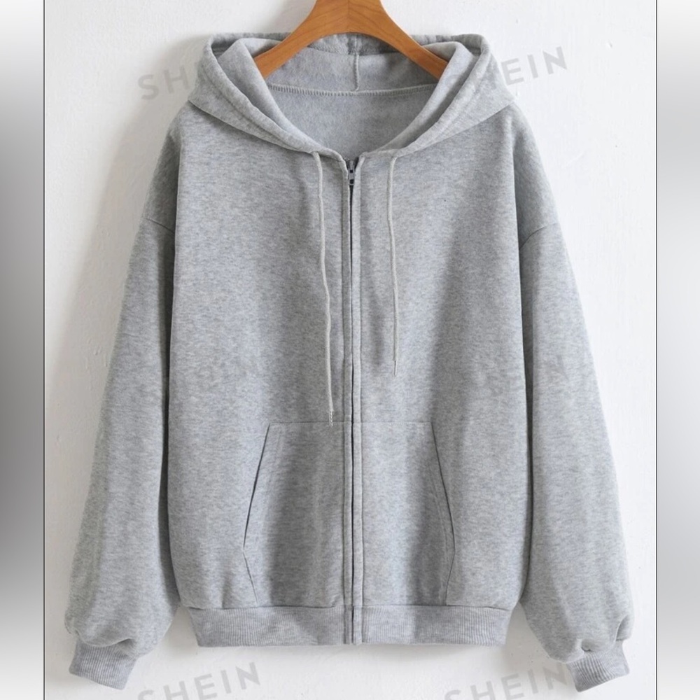 Light Grey SHEIN EZwear Solid Drawstring Pocket Z Medium